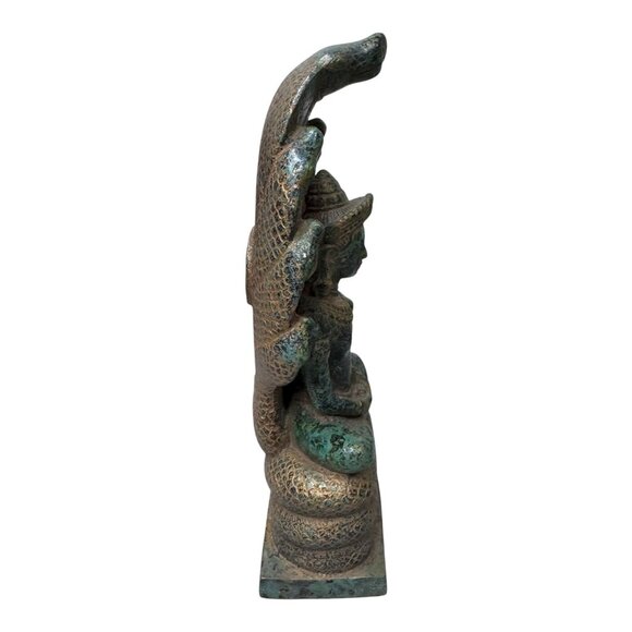 Cambodian Bronze Naga Buddha: Saturday's Serpent Guardian Dhayan Mudra 10" Vtg - Picture 7 of 9